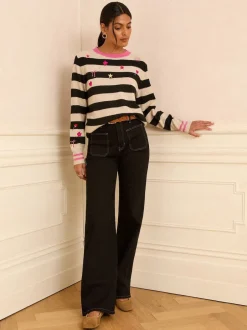 Love & Roses Brodé à rayures mono - Pull brodé à rayures Clearance