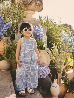 Next Brodé bleu/écru - Ensemble Chemisiers et Pantalons (3mths-8yrs) New