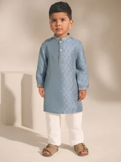 Next - Eid Kurta (3mths-16yrs) Brodé feuille bleue Sale