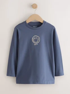 Next Broderie gris/bleu/marron - Lot de 3 T-shirts graphiques à manches longues (3-16ans) New