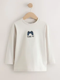 Next Broderie gris/bleu/marron - Lot de 3 T-shirts graphiques à manches longues (3-16ans) New