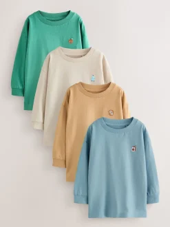 Next Broderie Nourriture Minéraux Personnage - Lot de 4 t-shirts imprimés graphiques à manches longues (3mois-7ans) New