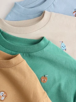 Next Broderie Nourriture Minéraux Personnage - Lot de 4 t-shirts imprimés graphiques à manches longues (3mois-7ans) New