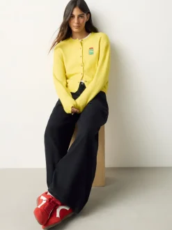 Next - Cardiganen maille col rond Broderie Pickles jaune Clearance