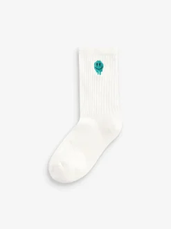 Next Broderies de visage souriant - Lot de 5 paires de chaussettes côtelées Sport Clearance
