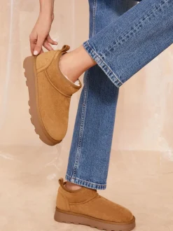 Friends Like These Bronzage naturel - Bottes en daim douillette doublées de fausse fourrure Clearance