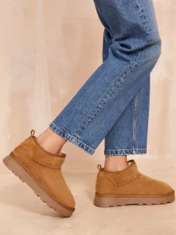 Friends Like These Bronzage naturel - Bottes en daim douillette doublées de fausse fourrure Clearance