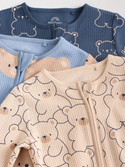 Next Brown/Marine - Lot de 3 dors-bien bébé en coton sans pieds à fermeture éclair bidirectionnelle (0mois-3ans)