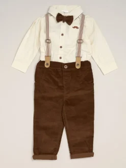 Little Gent - nœud papillon en velours côtelé avec nœud papillon et pantalon avec bretelles Brun clair Sale
