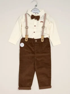 Little Gent - nœud papillon en velours côtelé avec nœud papillon et pantalon avec bretelles Brun clair Sale