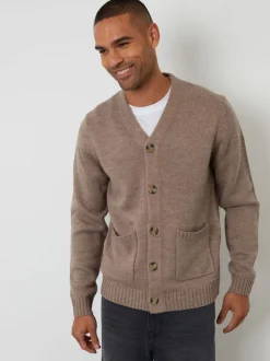 Threadbare Brun clair - Col en V en maille Cardigan Best