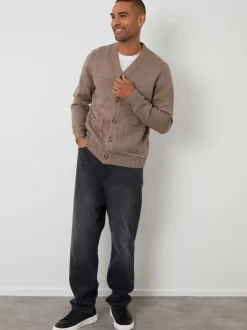 Threadbare Brun clair - Col en V en maille Cardigan Best