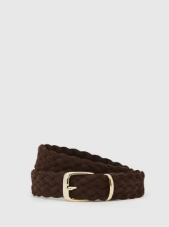 Reiss Brun foncé - Ceinture tissée en daim Jesse Outlet