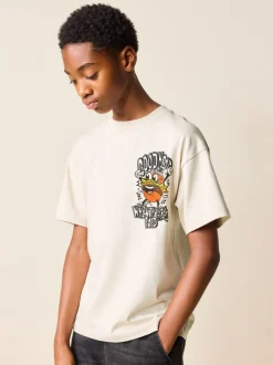 Next - T-shirt graphique Manches courtes Relaxed Fit (3-16yrs) Burger de personnage Beige Sable Online