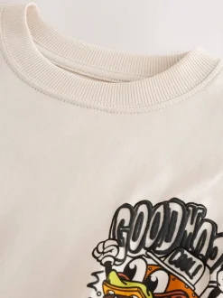 Next - T-shirt graphique Manches courtes Relaxed Fit (3-16yrs) Burger de personnage Beige Sable Online