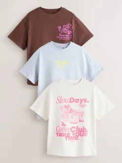 Next Café Marron Chocolat - T-shirts graphiques oversize Lot de 3 (3-16ans) Sale