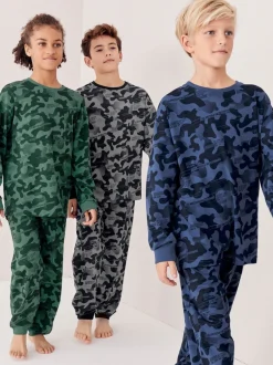 Next - Lot de 3 pyjamas à manches longues (3-16ans) Camouflage gris/bleu/vert Clearance