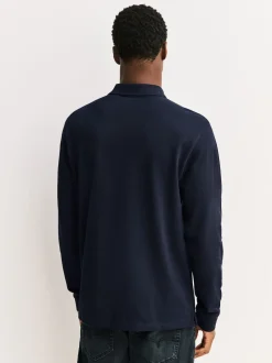 Next Canard bleu marine - Polo à manches longues en piqué New