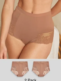 Next Caramel Nude - Imprimé Gainant Culotte brésilienne dos lacé 2 Lot Outlet