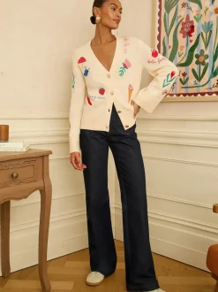 Love & Roses Cardigan brodé en maille Clearance