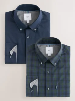 Next Carreaux Blackwatch bleu marine/vert - Lot de 2 chemises Oxford à manches longues Outlet