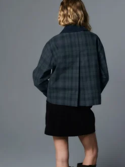 Next Carreaux bleu marine - Veste Hertiage avec col en velours côtelé Discount