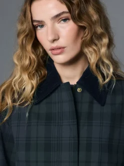 Next Carreaux bleu marine - Veste Hertiage avec col en velours côtelé Discount