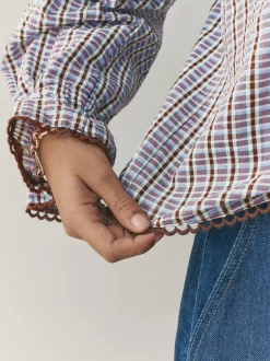 Next Carreaux bleux/marron - Chemisier à manches longues et col oversize Online