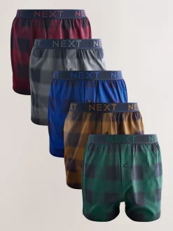 Next Carreaux marine/bordeaux - Lot de 5 boxers amples Best