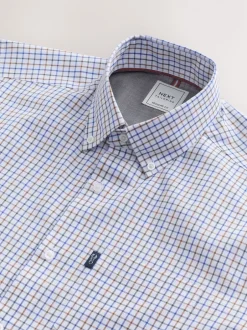 Next - Chemise Oxford ajustée Easy Iron Button Down Carreaux Tattersall écru Hot