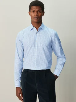 Next Carreaux Vichy bleu clair - Chemise habillée à manches longues riche en coton Outlet