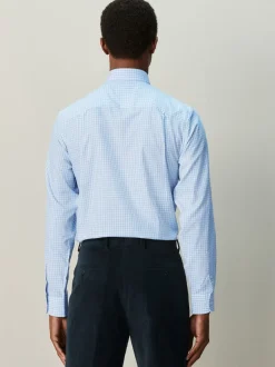 Next Carreaux Vichy bleu clair - Chemise habillée à manches longues riche en coton Outlet