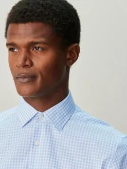 Next Carreaux Vichy bleu clair - Chemise habillée à manches longues riche en coton Outlet