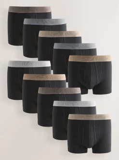 Next - Coupe standard - Caleçon A-Front 10 Pack Ceintures noires neutres Clearance