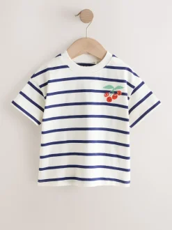 Next Cerise Écru/Bleu marine Rayure - T-shirt brodé à manches courtes (3mois à7ans) Best