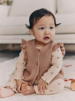 Next Cerise neutre - Ensemble 3 pièces : gilet en maille, haut à manches longues et leggings (0mois -3ans) Hot