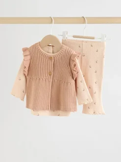 Next Cerise neutre - Ensemble 3 pièces : gilet en maille, haut à manches longues et leggings (0mois -3ans) Hot