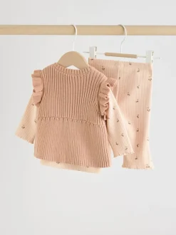 Next Cerise neutre - Ensemble 3 pièces : gilet en maille, haut à manches longues et leggings (0mois -3ans) Hot