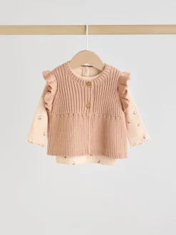 Next Cerise neutre - Ensemble 3 pièces : gilet en maille, haut à manches longues et leggings (0mois -3ans) Hot