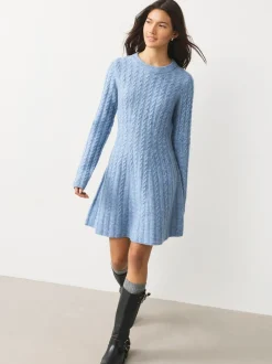 Next Chambray bleu - Robe mini pull en maille torsadée Online