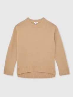Reiss - Pull Ella à col rond en laine et cachemire chameau Outlet
