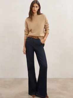 Reiss - Pull Ella à col rond en laine et cachemire chameau Outlet