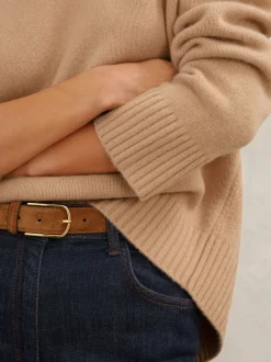 Reiss - Pull Ella à col rond en laine et cachemire chameau Outlet