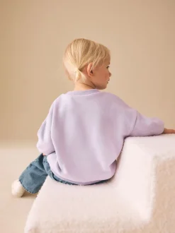 Next - Sweat à col ras du cou (3mths-7yrs) Chat à pois violet lilas Best