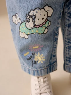 Next Chat Bleu Milieu - Salopettes en Denim imprimées (3mois à7ans) Clearance