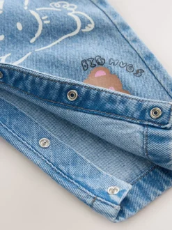 Next Chat Bleu Milieu - Salopettes en Denim imprimées (3mois à7ans) Clearance