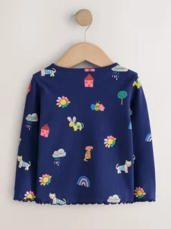 Next - T-shirt à manches longues en côtes (3mths-7yrs) Chats et chiens bleu marine Outlet