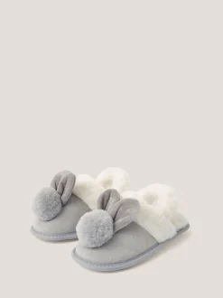 Monsoon Chaussons lapin à pompons duveteux New