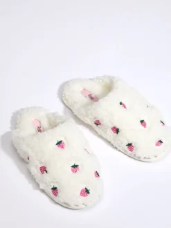 Boux Avenue Chaussons mules brodés à la fraise Hot