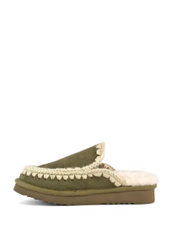 Mou Chaussons mules en daim Eskimo doublés en peau de ton New